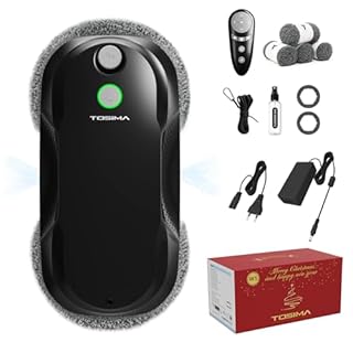 Tosima fensterputzroboter mit bidirektionalem ultraschall-zerstäubungs-wasserstrahl und 85ml-wassertank fensterroboter mit starker saugkraft für gründliche Reinigung Fenster aktualisierte (Schwarz)