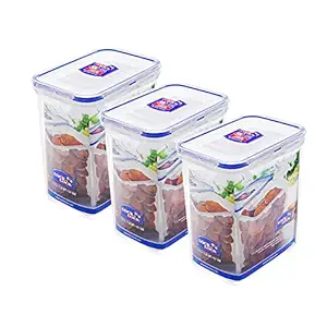 Classics Tall Rectangular Plastic Airtight Food Storage Containers with Leakproof Lid, 1.5 Liter, Set of 3, Transparent (HPL812H x 3)