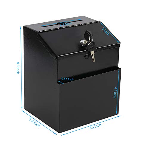 Kyodoled Metal Suggestion Box With Lock Wall Mounted Ballot Box Donation Box Key Drop Box With 50 Free Suggestion Cards 8.5H X 5.9W X 7.3L Inch Black #TOP2