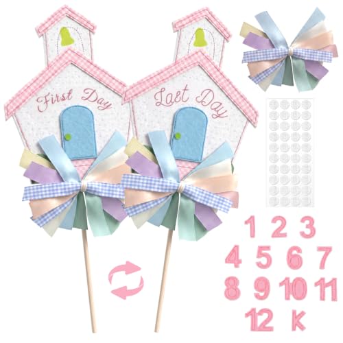 Rivvlive 25 Pcs Pastel First & Last Day of School Flag Kit with Ribbons Decor Reusable Back to School Pennant Last Day of Schools Sign for Preschool Kindergarten to College Photo Prop Classroom Decor