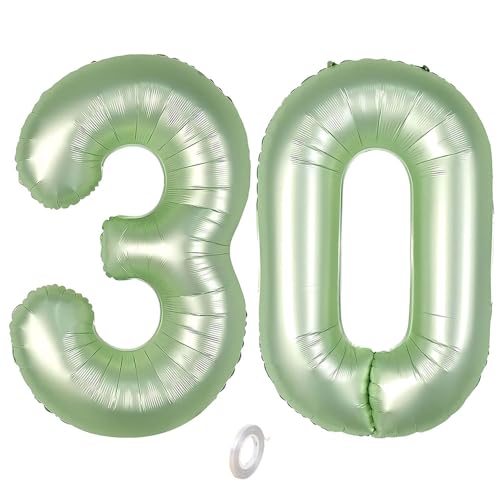 Balorise 40 Pouces Aluminium Ballon Géant Vert Chiffre 30, Gonflable Hélium, Grand Numéro 0-9, 10-100 (101cm), Décoration de Foil Ballons pour Fête d'anniversaire et Mariage