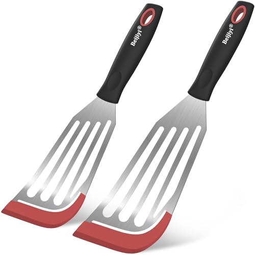 Comparison: Best Silicone Spatula For Eggs 8 Beijiyi Fish Spatula Turner Set of 2, Heat Resistant Silicone Edge Slotted Fish Spatulas for Nonstick Cookware, Flexible and Thin Stainless Steel Kitchen Cooking Spatula Flipper for Fish, Egg, Pancake