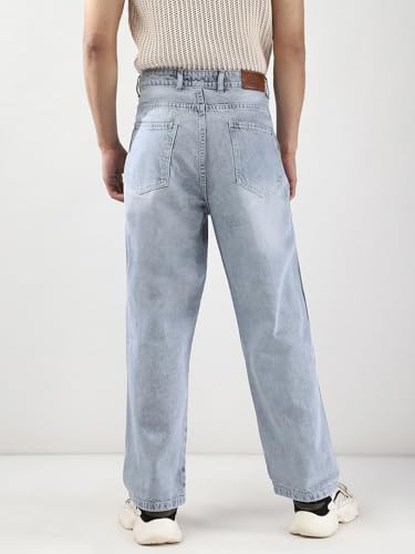 Image of Urbano Fashion Men's Loose Baggy Fit Cut and Sew Panelled Jeans Non-Stretchable