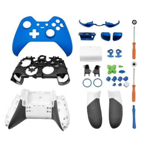 Hzxkqmil Kit de Coque de Boîtier Complet de Remplacement Complète pour Xbox One Elite Série 1 Manette - Inclure la Couverture Cadre du Milieu Boutons ABXY LB RB Pare-Chocs Accessoires (Bleu)