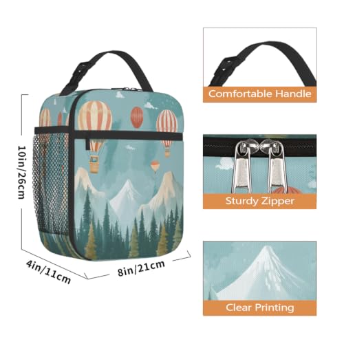Axurera Insulated Lunch Bags for Men Women - Cute Hot Air Balloon Mountain Forest Scene Lunch Box, Reusable Thermal Cooler Tote Bag, Leakproof Portable Lunch Box for Work, School, Picnic, Travel - Image 7