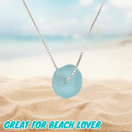 Sea Glass Necklace (Aqua), Hawaiian Beach Jewelry For Women, Sterling Silver 18'' Box Chain, Sea Glass Jewelry Using Recycled Material, Mom Birthday Gifts From Daughter, Mothers Day Gifts For Mom #TOP2