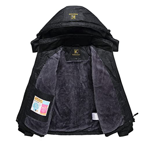 Image of Keevoom Girl's Waterproof Ski Jacket Fleece Snow Coat Windproof Warm Winter Snowboarding Jacket with Removable Hood
