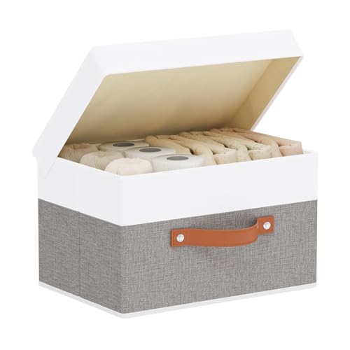 YheenLf Storage Bin with Lid,White/Grey Basket,1Pack,13x9.1x7.9In