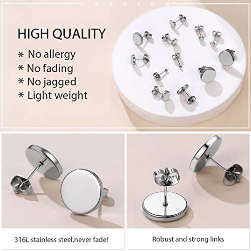 Goldchic Jewelry 6 Pairs Stainless Steel Studs For Men Women Round Stud Earrings Set Punk Style Ear Piercing Hypoallergenic (2-12Mm) #TOP3