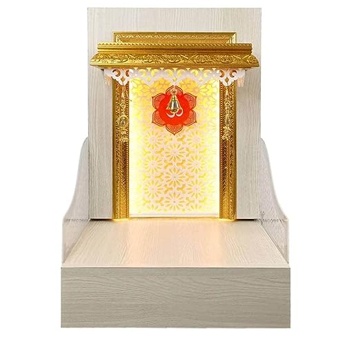 Pooja Mandir de madera con luces para casa del templo y mesa 2