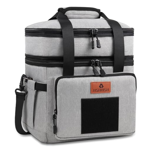 HSHRISH Lunch Box for Men, Women Double Deck Heavy Duty Large Insulated Tactical Lunch Bag Durable Cooler Bag With Shoulder Strap for Adults Work Picnic Road Trip (Grey,15L )
