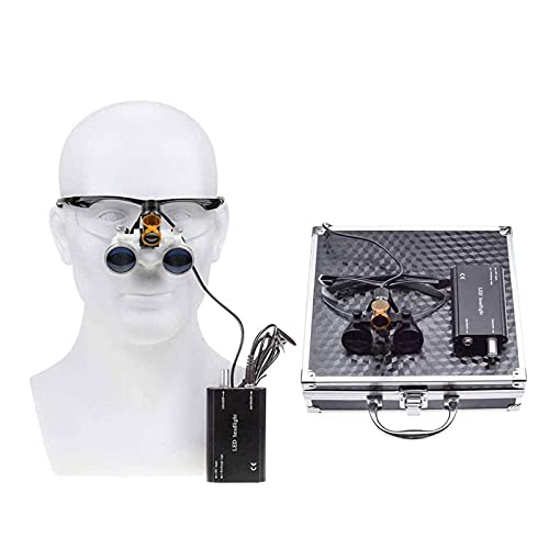 Dental Surgical Medical Binocular Loupes 3.5x420mm Optical Glass with 5w Led Headlight Lamp(3.5X, Black)