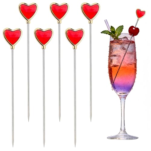 Love Heart Metal Cocktail Picks, 6 Packs...