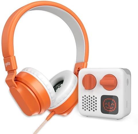 Yoto Mini (2024 Edition) + Wired Headphones Bundle - All-in-1 Travel Device for Stories Music Podcast Radio White Noise Ok-to-Wake Alarm Clock, Use as Speaker or for Quiet Listening