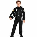 Kidin Police Costume for Kids Cop Uniform Boys Policeman Outfit Dress Up | Police officer costume kids black cop outfit clothing children police suit for career day 100th day of school birthday gifts