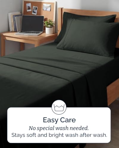 Image of Twin 4 Piece Bed Sheet Set - Breathable & Cooling Sheets - Forest Green