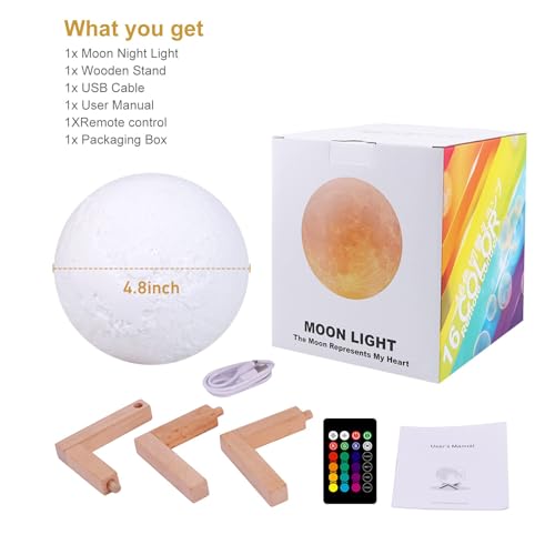 GDPETS Moon Lamp, 16 Colors Moon Night Light with Stand and Remote and Touch Control and U - image 4