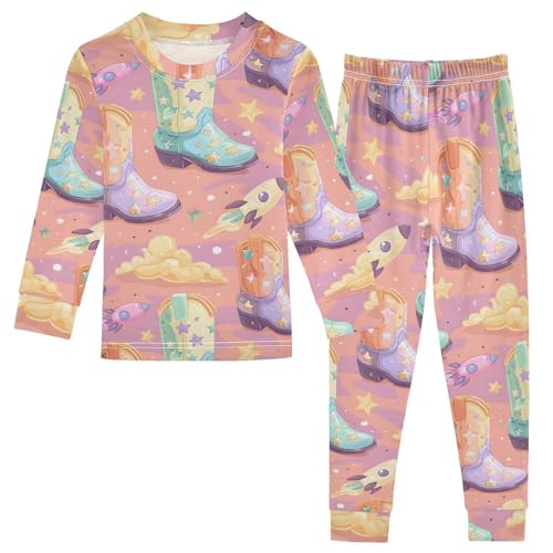 Pajama Sets Long Sleeve Cowboy Boots with Rocket Soft Comfy Sleepwear 2 Piece PJS 3-8T