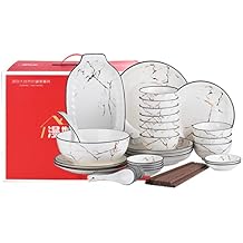 Dinner Set for 6-12 People, 30-66 Piece Dinner Set, Plates and Bowls Set, Porcelain Tableware Sets, Stylish Kitchen Dinnerware Sets for Family, Party, Christmas 46 pcs