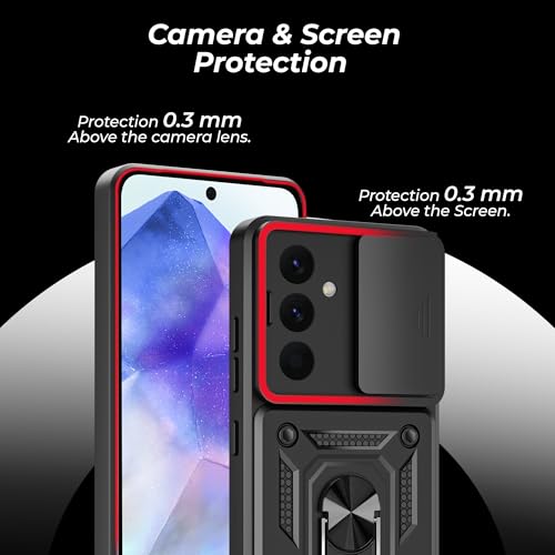 Image of A rtistque Armor Bumper Back Case Cover Compatible with Samsung Galaxy A55 | Stylish Ring Holder & Inbuilt Stand | Sliding Camera Cover | Protective Design | Samsung A55 Back Cover - Black