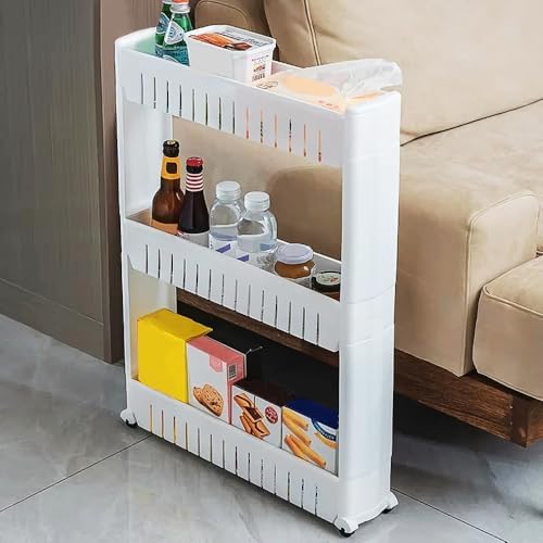 Étagère De Rangement Fine 3 Niveaux BAKAJI - Plastique Blanc - Pour Cuisine