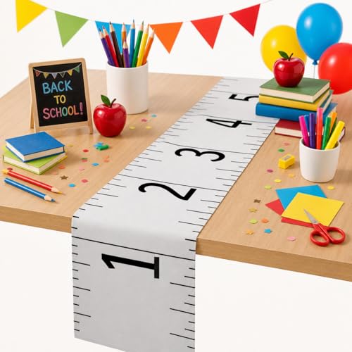 Newwiee Ruler Shape Back to School Table Runner for Classroom Party Decor