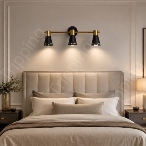 Image of TRIPPING 9 Watt Adjustable COB 3-Head LED Mirror Light with 3-in-1 Light Color (Warm White, Natural White, White), Black & Gold Metal Spotlight Wall Lamp for Dressing Table, (43 x 15 x 9 cm)