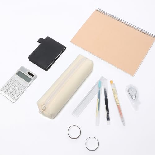 Image of Pencil Case Small Zipper Pen Pouch for School Office Art Supplies Stationery Organizer Bag for Pens Markers(Cream /Oxford)