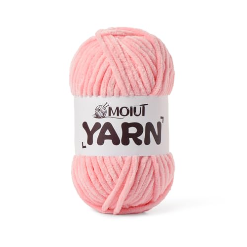 Image of Fluffy Chenille Yarn for Crocheting, Chunky Velvet Yarns for Crochet Amigurumi, Baby Yarn for Crocheting Soft Blanket, 87.4yds /3.5 oz Bulky Yarns for Crafts /Hats /Shoes /Socks (Pink)