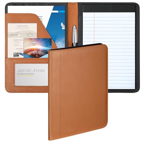 Lcjtop Portfolio Binder/Padfolio Organizer, Mini Size Folder Portfolio for Men Women,5 x 8 Writing Pad Included, Brown
