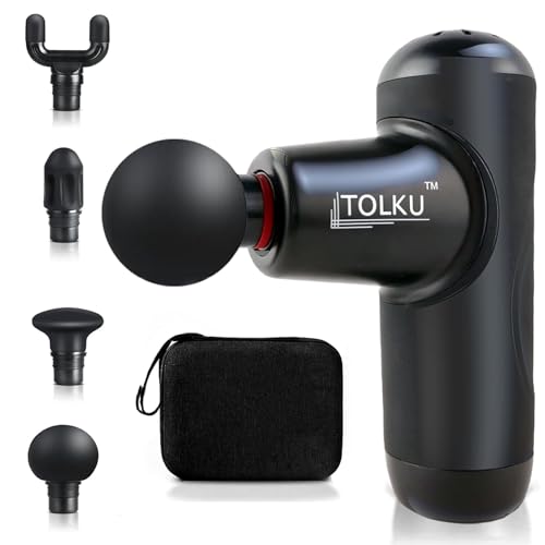 TOLKU Mini Massage Gun – Deep Tissue Muscle Relief, Quiet & Portable Massager with 4 Heads & Travel Case – Pain Relief & Relaxation for Active Adults, Athletes & Everyday Wellness
