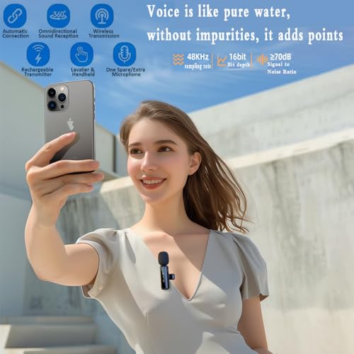 Image of Wireless Lavalier Microphone for iPhone, Android, iPad, Lavalier Microphone for Video Recording -Noise Reduction Lapel Mic for Recording,Clip on Mic, Mic Pro for Video Recording,Tiktok,Vlog,Youtube
