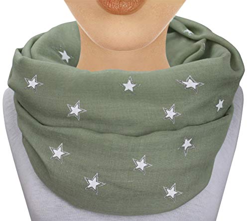 PiriModa Damen XXL Glitzer Stern Schlauchschal Rundschal Loopschal Halstuch Schal Tuch Grün/Weiss Cover