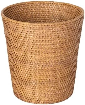 Kouboo Loma Round Rattan Waste Basket, Small Wicker Trash Can, Honey Brown