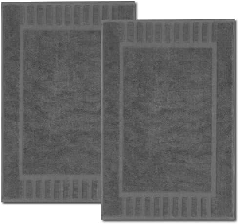 White Classic Luxury Bath Mat Floor Towel Set - Absorbent Cotton Hotel Spa Shower/Bathtub Mats [Not a Bathroom Rug] 22"x34" | 2 Pack | Gray