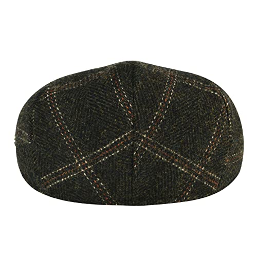 VOBOOM Men's Herringbone Flat Ivy Newsboy Hat Wool Blend Gatsby Cabbie Cap (Plaid Green, 7 3/8)