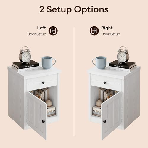 Image of LIKIMIO Modern Nightstand with Drawer & Cabinet, for Bedroom /Living Room | Farmhouse Bedside Table,Ample Storage, Sturdy and Durable, Easy Assembly, White