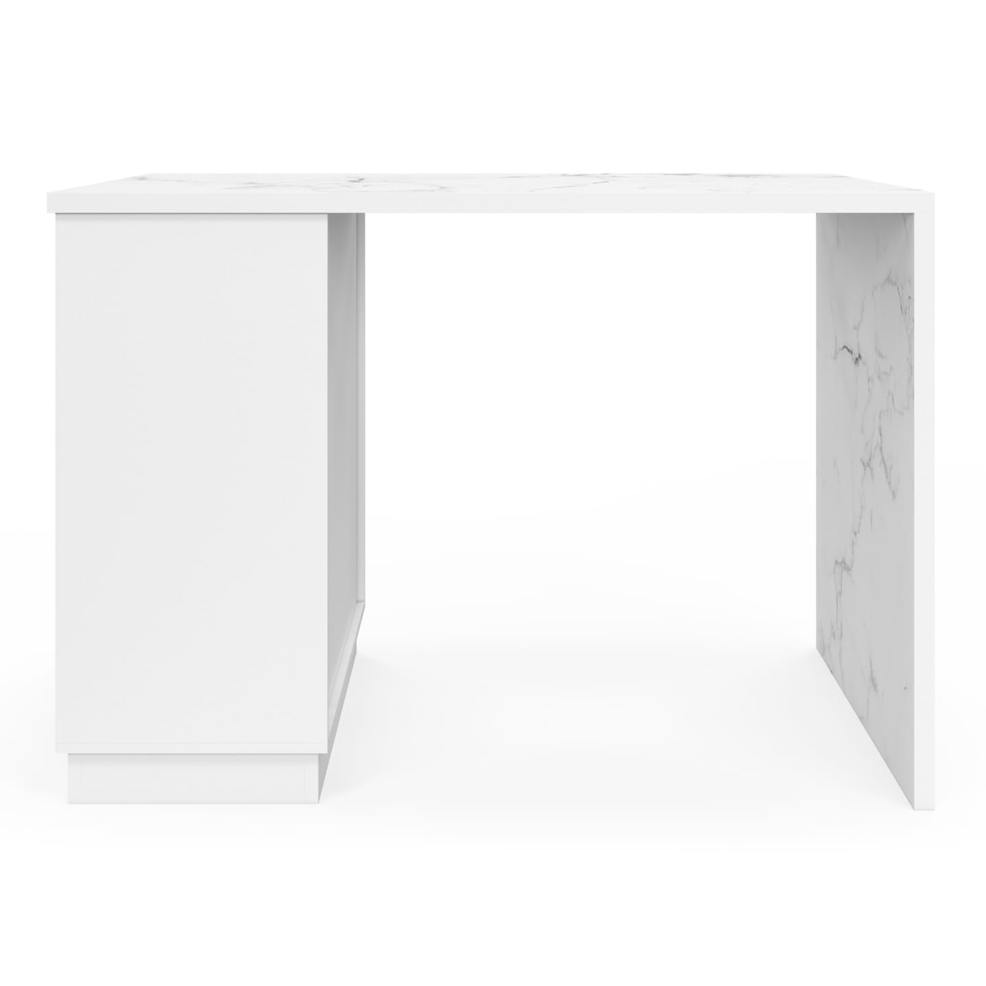 IDMarket - Ilot Central Mange-Debout 4 Personnes VITO 130 cm Blanc et Plateau marbre Alaska