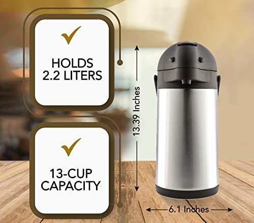 Thermal Coffee Carafe 74Oz Airpot - Insulated Stainless Steel Coffee Dispenser With Pump - Thermal Beverage Dispenser - Thermos Coffee Carafe For Keeping Hot Coffee & Tea Hot For 12 Hours - Cresimo #TOP2