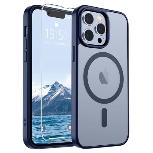 SUPFINE Magnetic for iPhone 13 Pro Case Navy Blue | With Screen Protector, Translucent Matte, Compatible with MagSafe, Military Grade Drop Proof, Rugged Shockproof Protective