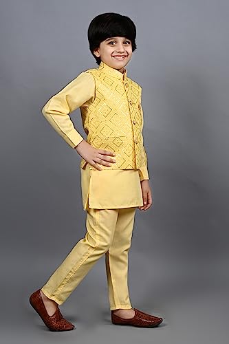 Image of AHHAAAA Kids Indian Ethnic Cotton Blend Sequin Waistcoat Kurta and Pyjama for Boys 8107