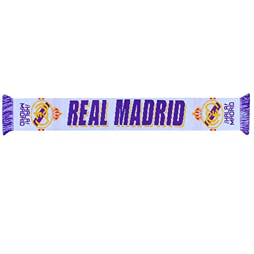 Beyond Happy Hala Madrid Football Supporters Scarf - 100% Acrylic La Liga Spain Madrid Crest - Santiago Bernabeu (White)