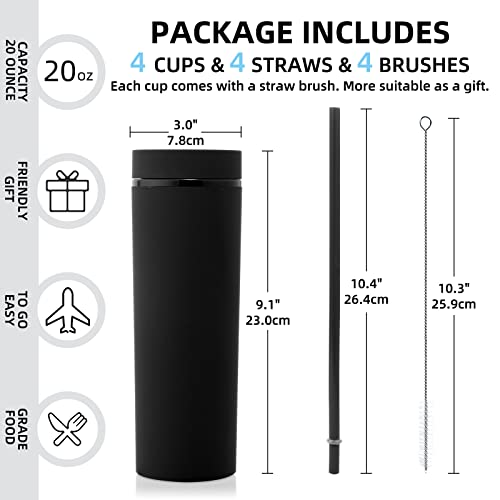 Volhoply 20oz Plastic Skinny Tumblers Bulk 10 Pack,Double Wall Tumbler with Lid and Straw,BPA Free Matte Acrylic Iced Coffee Cups with Straw,Reusable Travel Cute Mug for Parties,DIY Gift(Black,10 Set by Volhoply - Image 3