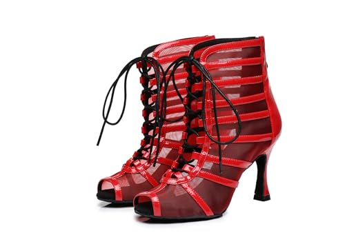 Image of Dance Practice Shoes for Women Mesh Ballroom Sandals Heels Party Prom Ankle Booties with Zip