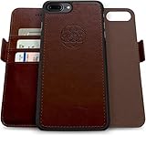 Dreem Fibonacci 2-in-1 Wallet-Case for iPhone 8-Plus & 7-Plus, Magnetic Detachable Shock-Proof TPU Slim-Case, Wireless Charging OK, RFID Protection, 2-Way Stand, Luxury Vegan Leather - Coffee
