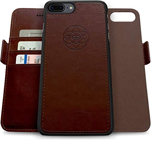 Image of dreem Fibonacci 2-in-1 Wallet Case for Apple iPhone 8 Plus & 7 Plus - Luxury Vegan Leather, Magnetic Detachable Shockproof Phone Case, RFID Card Protection, 2-Way Flip Stand - Coffee