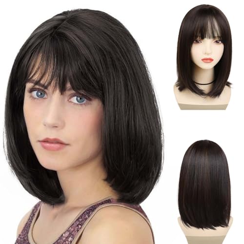 Short Dark Brown Wigs for Women Bob Wig with Bangs Velma Costume Halloween