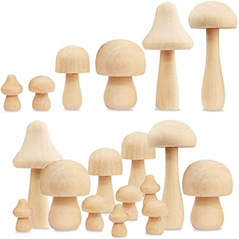 12Pcs Unfinished Wooden Mushroom Natural Mini Wooden Mushroom Various Sizes Plain Unpainted Wooden Mushroom for Arts and Crafts Projects, DIY Bookshelf Desk Home Decoration Cover