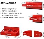 CASOMAN 4PCS Étagère de boîte à outils magnétique rouge, plateau, porte serviette en papier, variété d'utilisation, durable, aimants toute surface métallique