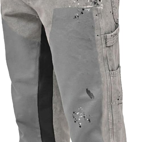 Men's Straight Leg Jeans Distressed Patchwork Denim Pants Stretchy Comfortable Fit3